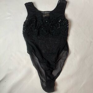 Vintage Victoria’s Secret Gold Label Black Sheer Bodysuit Bead Embellished Sz M